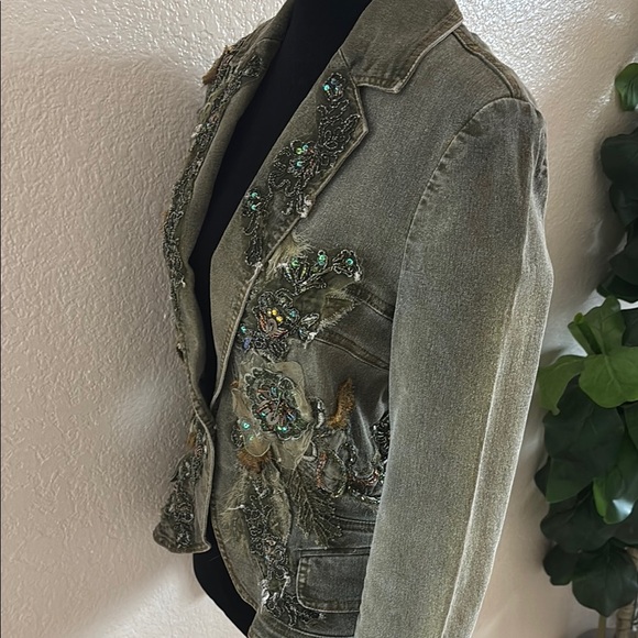Y2K Gorgeous Vintage Italian Rossi Roma Embroidered Sequins Women's Denim Jacket - Picture 9 of 14